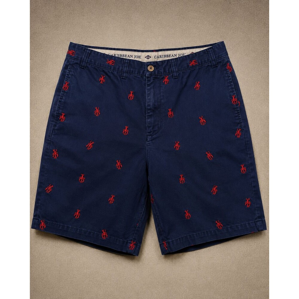 Lobster Embroidered Shorts Mens 38 Caribbean Joe Navy Preppy Coastal Chino